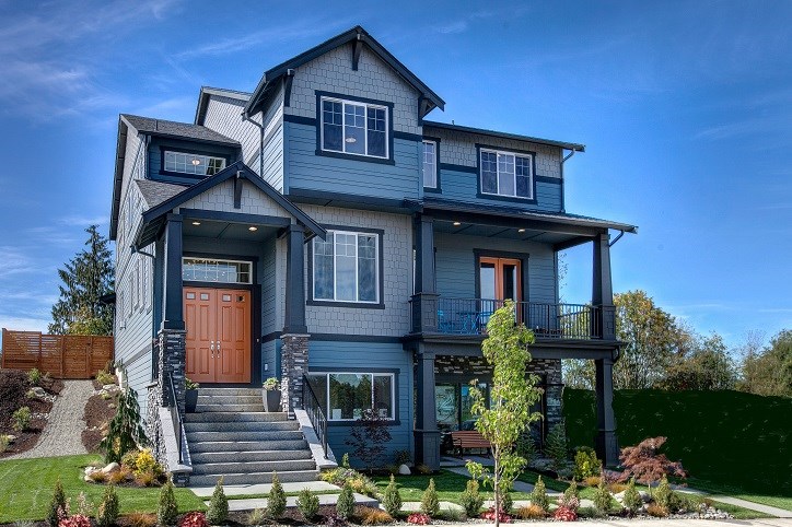Azure's beautiful three-story model home can be found at Big Sky Park in Tehaleh.