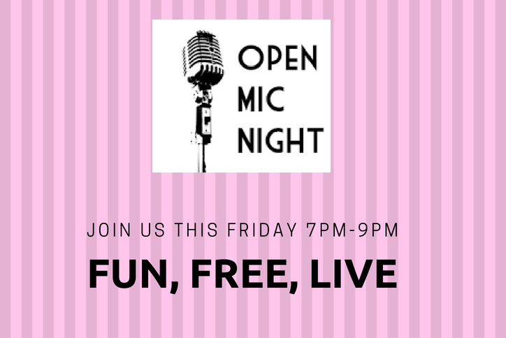 Open Mic Night flyer promoting fun, free and live event in Tehaleh.