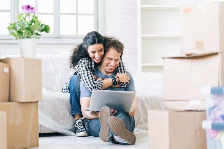 Couple home shopping online.