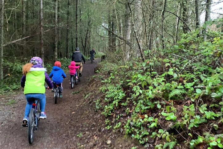 Family bike ride on one of Tehaleh's nature trails.