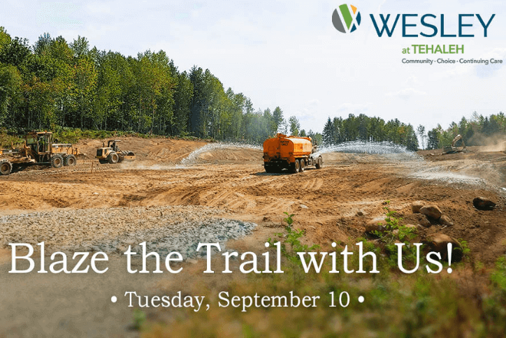 Blaze the trail with us event flyer for Wesley ceremony in Tehaleh.