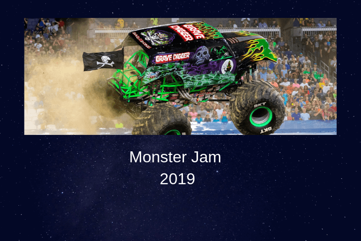 Truck performing stunt at Monster Jam 2019.