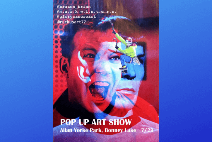 Flyer for pop up art show by Bonney Lake.