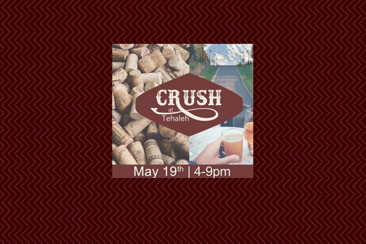 Crush at Tehaleh wine corks and beer glass flyer.