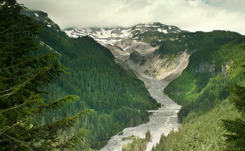 River flowing through mountains near Tehaleh.