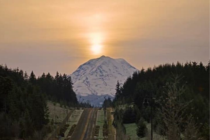 Sunset behind Mount Ranier