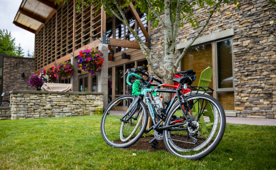 Bikes parked outside the Tehaleh community amenity in Bonney Lake, WA