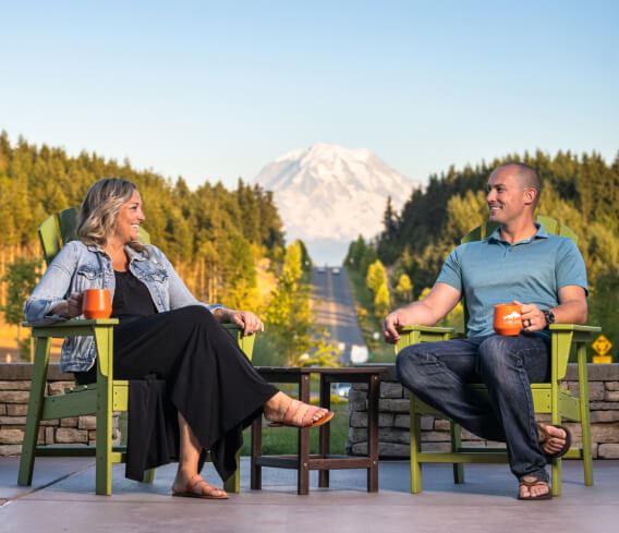 Tehaleh community residents sitting together and enjoying the view of Mt. Rainier in Bonney Lake, WA