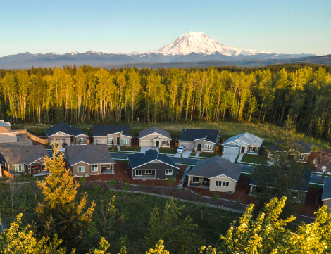 Tehaleh community aerial overlooking Mount Rainier Washington