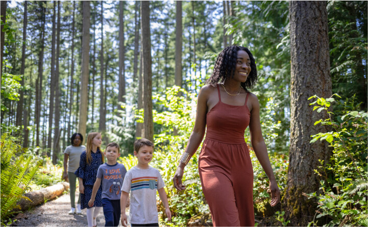 Tehaleh community residents hiking along the trails in Bonney Lake, WA