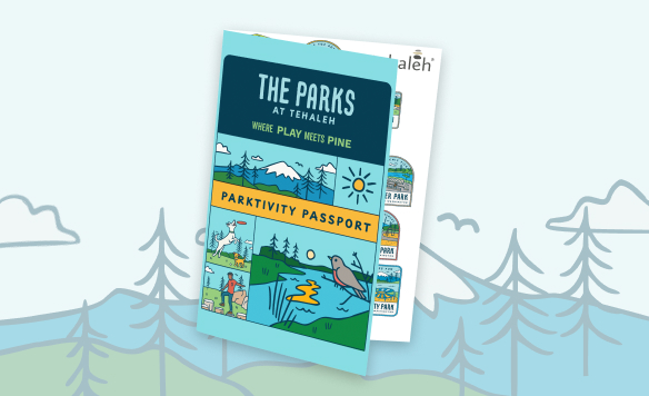 The Parktivity Passport graphic exclusively at the Tehaleh Welcome Center in Glacier Pointe.